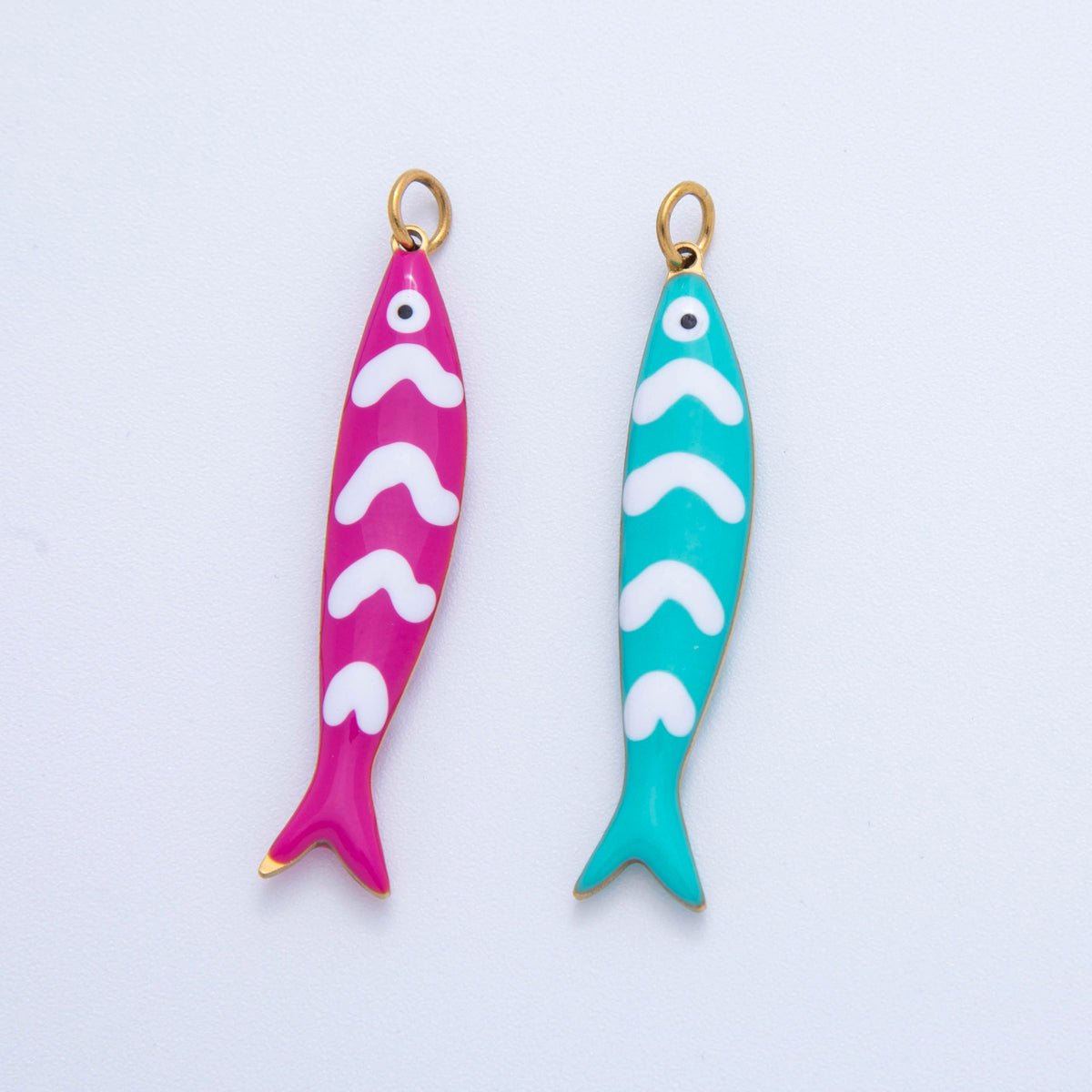 Stainless Steel Pink, Blue White - Lined Fish Sea 3D Multidimensional Charm | AF391 AF392 - DLUXCA