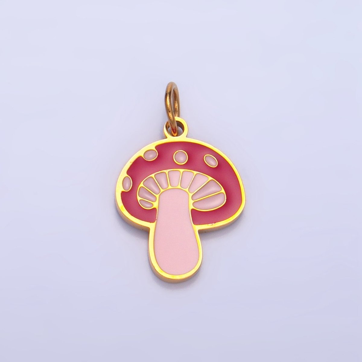 Stainless Steel Pink Enamel Mushroom Floral Charm | P1323 - DLUXCA