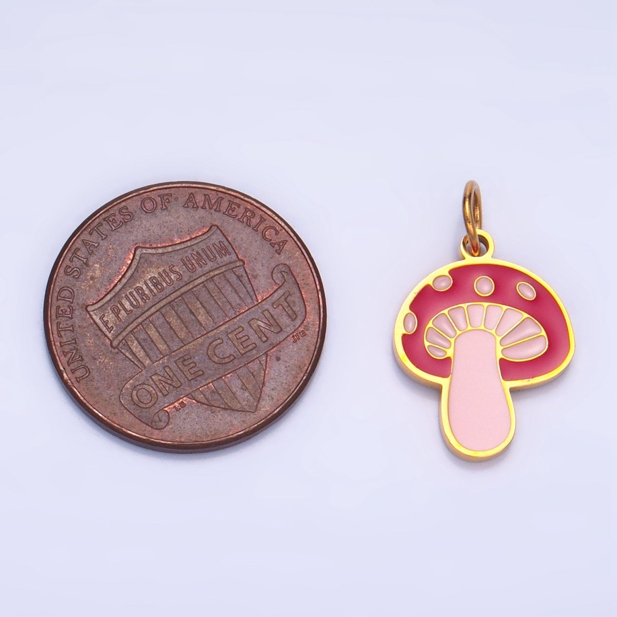 Stainless Steel Pink Enamel Mushroom Floral Charm | P1323 - DLUXCA