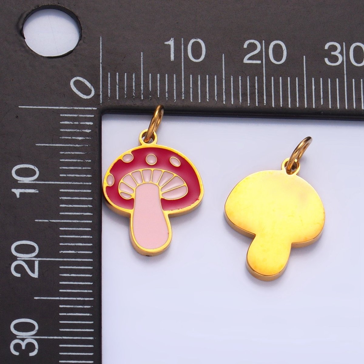 Stainless Steel Pink Enamel Mushroom Floral Charm | P1323 - DLUXCA