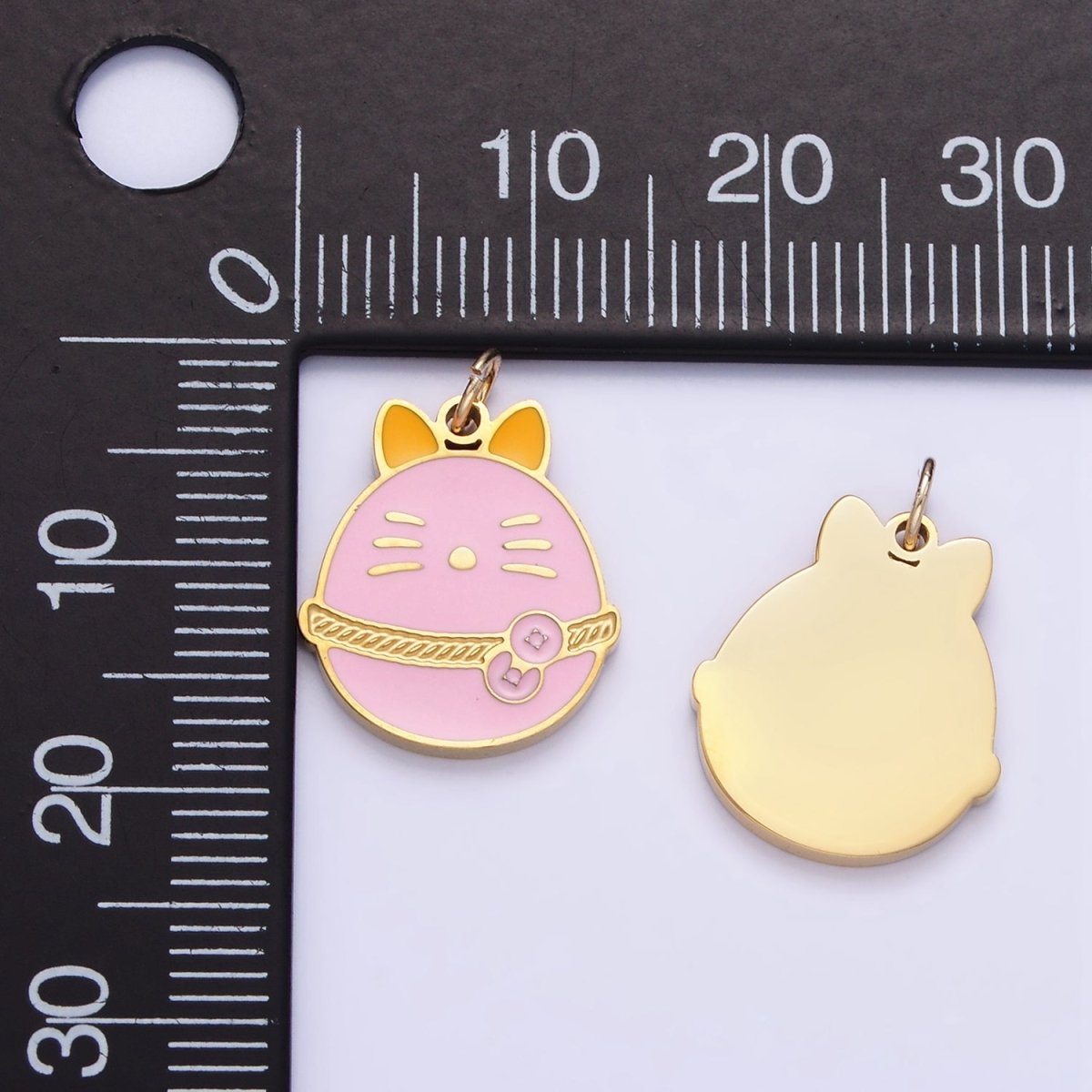 Stainless Steel Pink Fortune Coin Cat Enamel Charm | P1012 - DLUXCA
