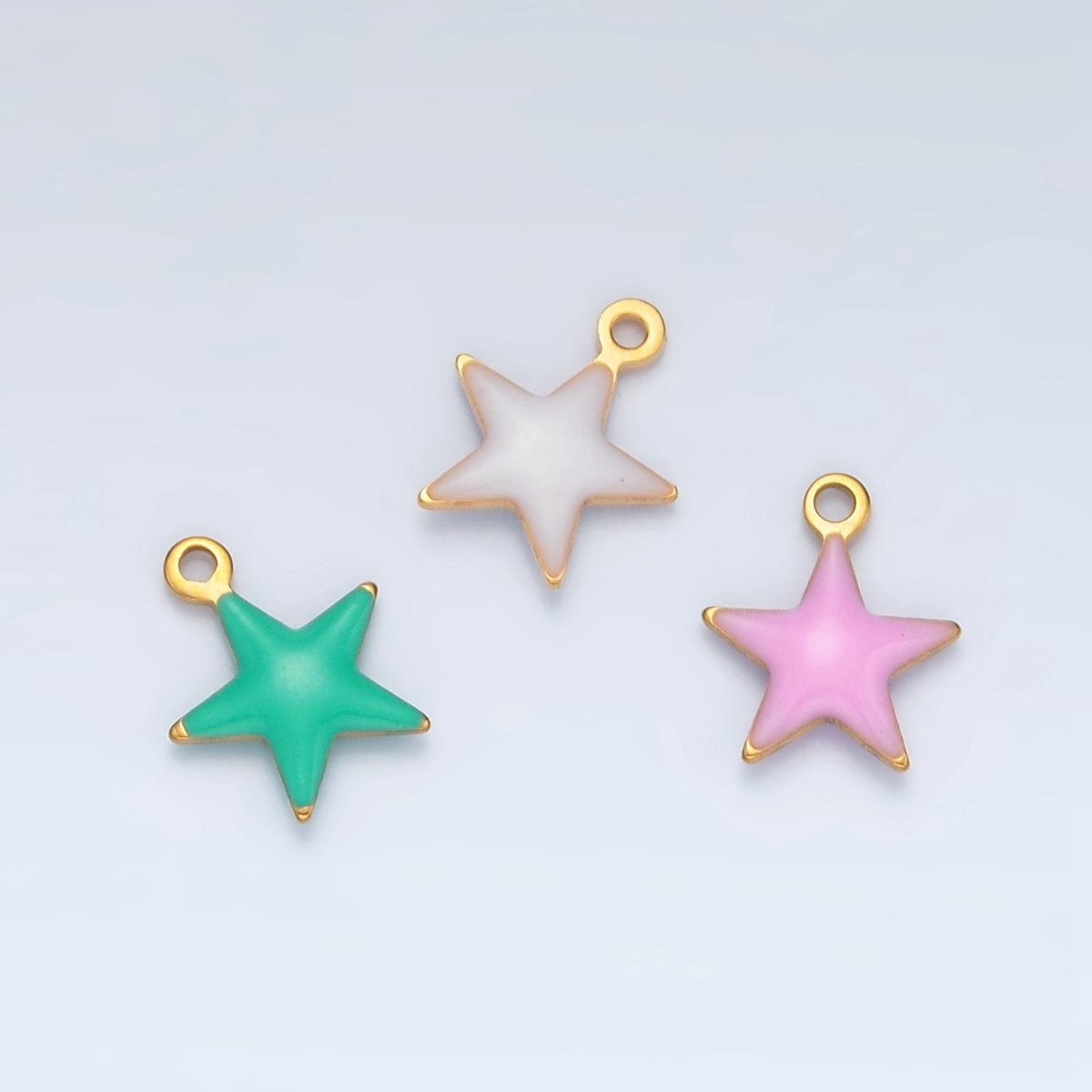 Stainless Steel Pink, Green, White Enamel Mini Celestial Star Charm | P1018 - DLUXCA