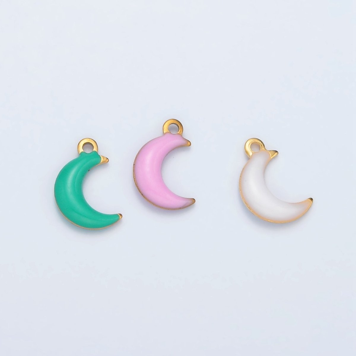Stainless Steel Pink, Green, White Enamel Mini Crescent Moon Charm | P1017 - DLUXCA