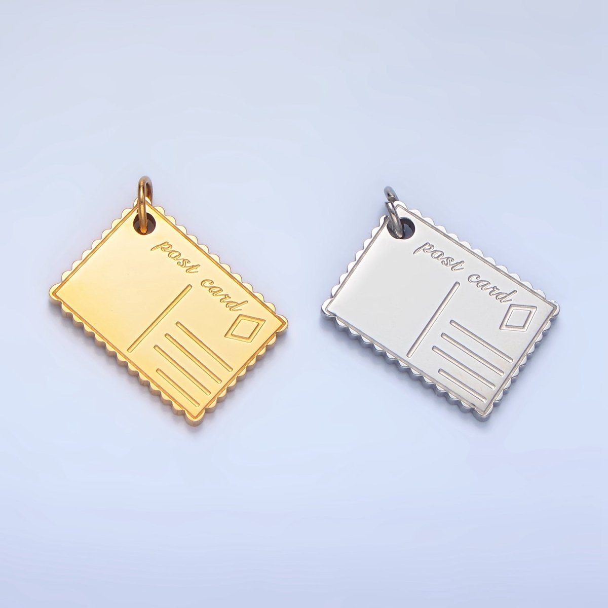 Stainless Steel Post Card Engraved Charm in Gold & Silver | P1259 - DLUXCA