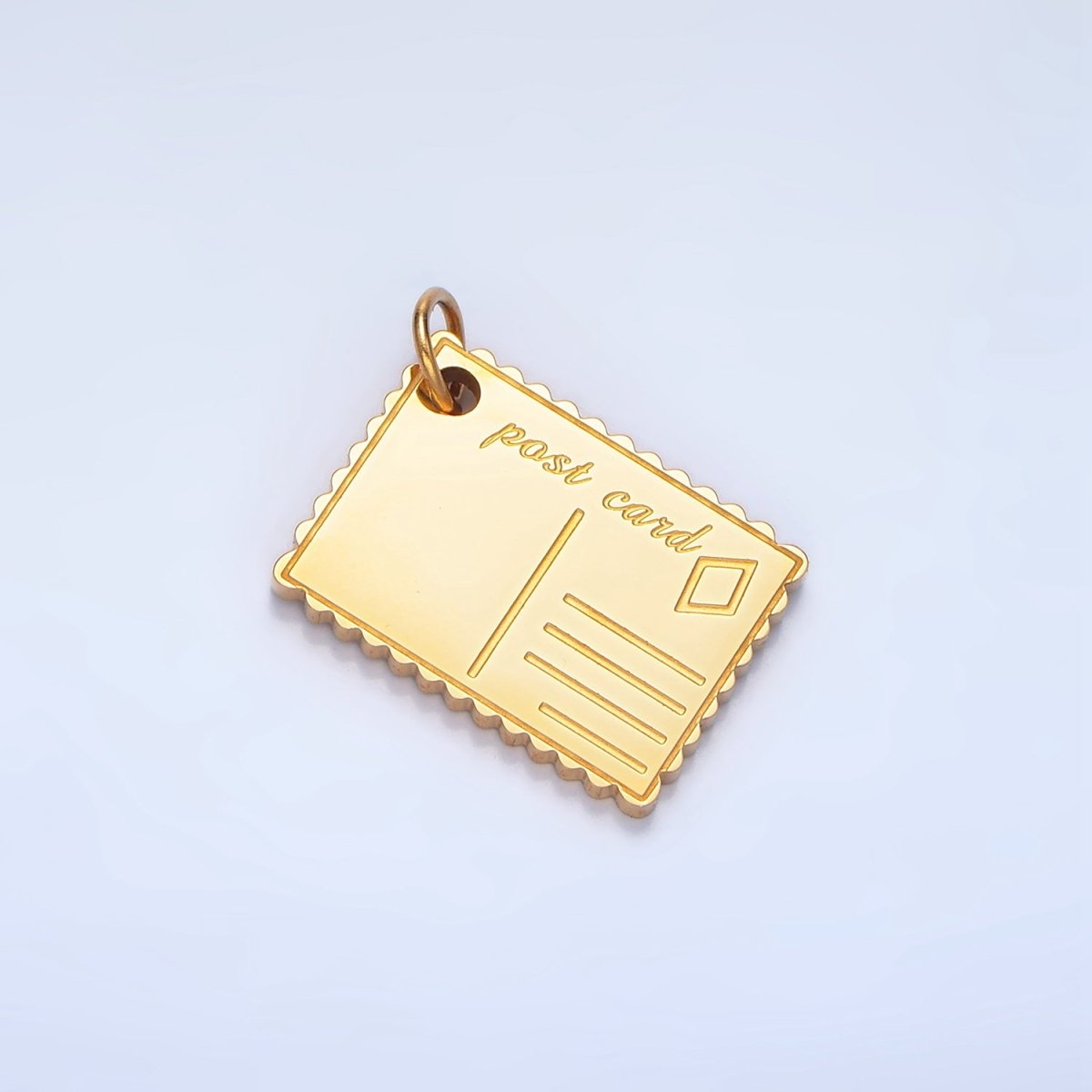 Stainless Steel Post Card Engraved Charm in Gold & Silver | P1259 - DLUXCA