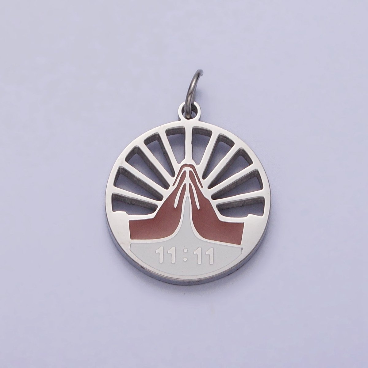 Stainless Steel Praying Hands Numerology 11:11 Sun Beam Round Charm in Silver & Gold | P - 920 - DLUXCA