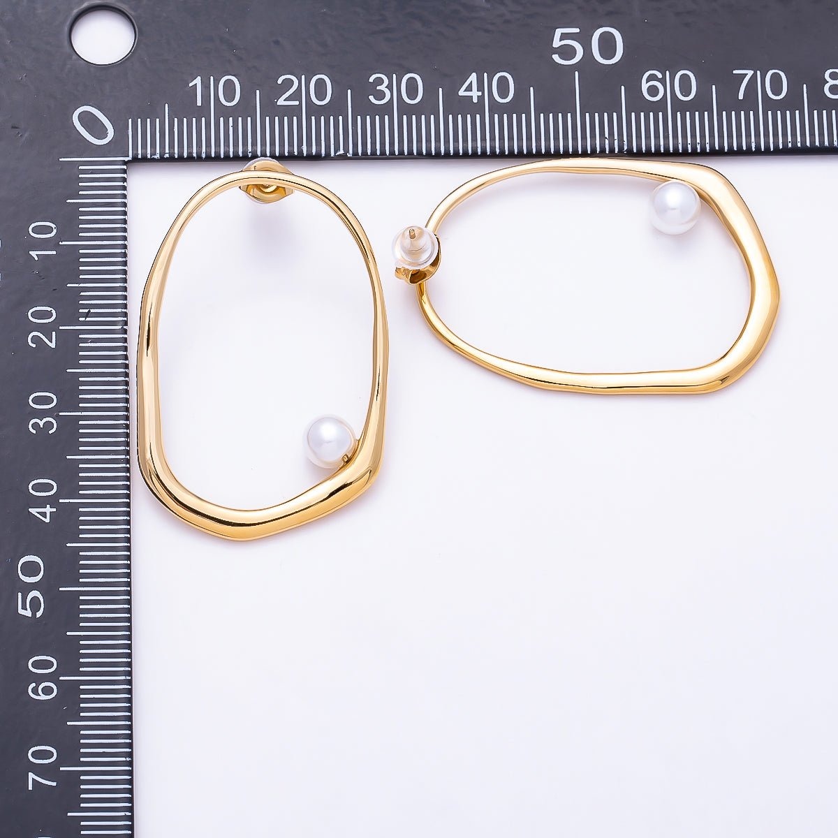 Stainless Steel PV 40mm Shell Pearl Edged Geometric Open Rectangle Stud | Earrings-00729 - DLUXCA