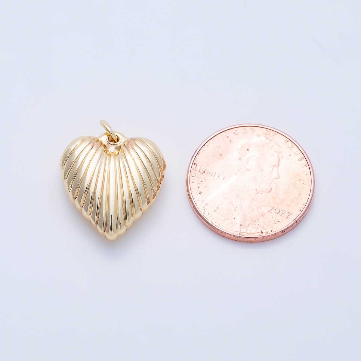 Stainless Steel PVD 17mm Ribbed Heart Padlock Charm in Gold & Silver | Charms-01580 Charms-01581 - DLUXCA