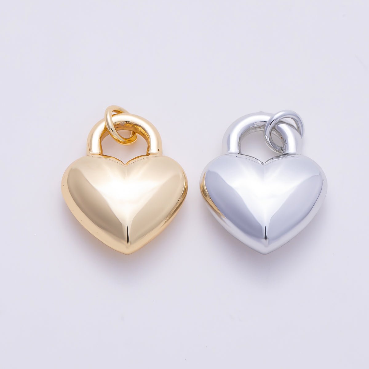 Stainless Steel PVD Gold 22mm Chubby Heart Padlock Charm in Gold & Silver | Charms-01576 Charms-01577 - DLUXCA