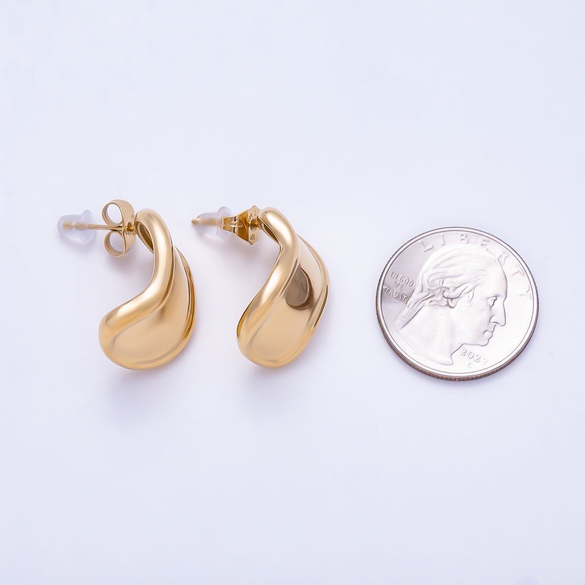 Stainless Steel PVD Gold 43mm Wave Molten Geometric Rectangle Stud | Earrings-00754 - DLUXCA