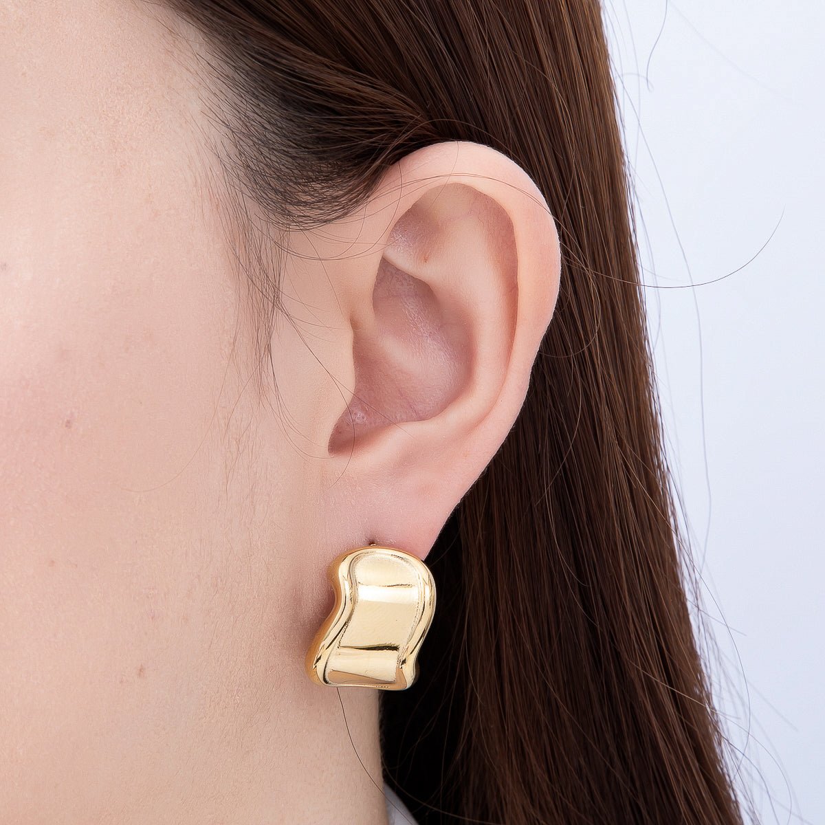 Stainless Steel PVD Gold 43mm Wave Molten Geometric Rectangle Stud | Earrings-00754 - DLUXCA