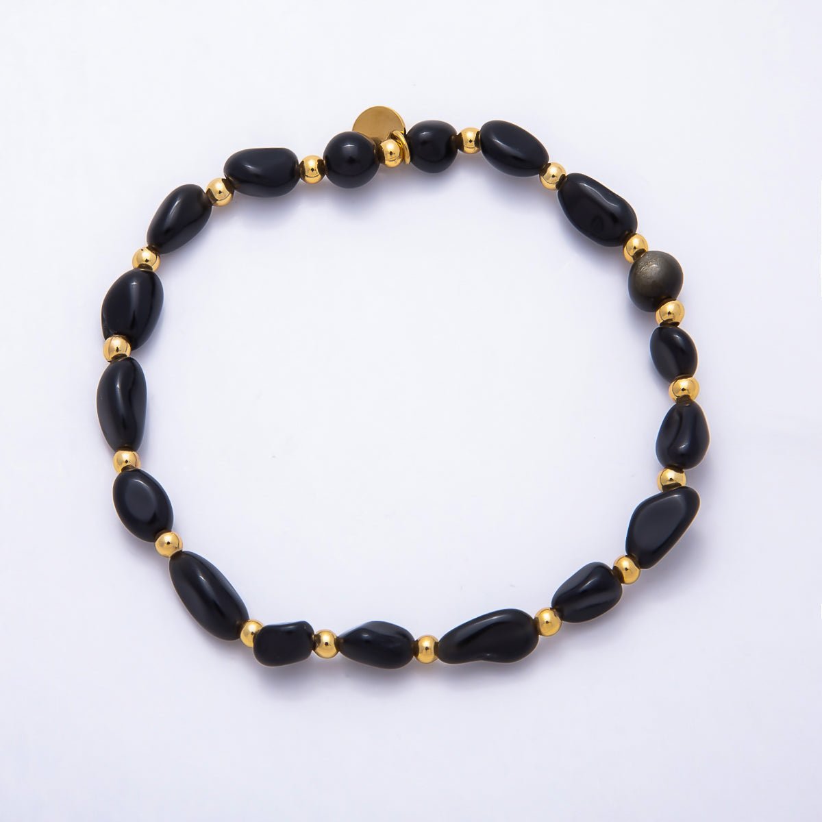 Stainless Steel PVD Gold Gemstone Pebble Bead 7.5 Inch Stretch Bracelet | WA-00120 ~ WA-00160 - DLUXCA