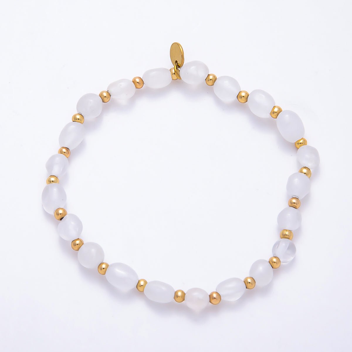 Stainless Steel PVD Gold Gemstone Pebble Bead 7.5 Inch Stretch Bracelet | WA-00120 ~ WA-00160 - DLUXCA