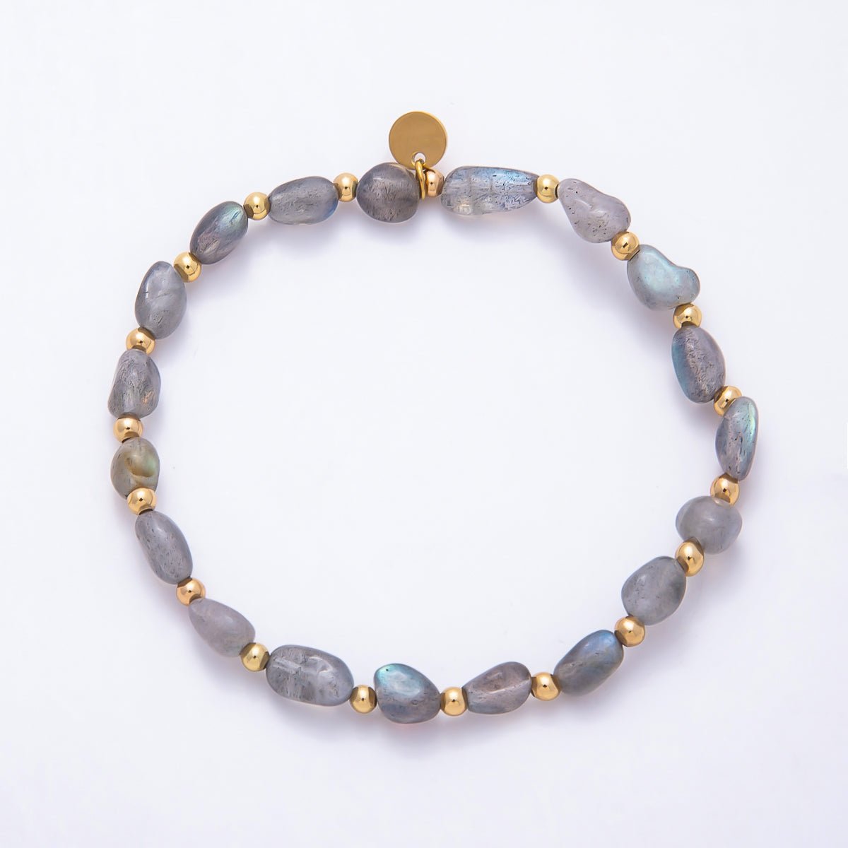 Stainless Steel PVD Gold Gemstone Pebble Bead 7.5 Inch Stretch Bracelet | WA-00120 ~ WA-00160 - DLUXCA