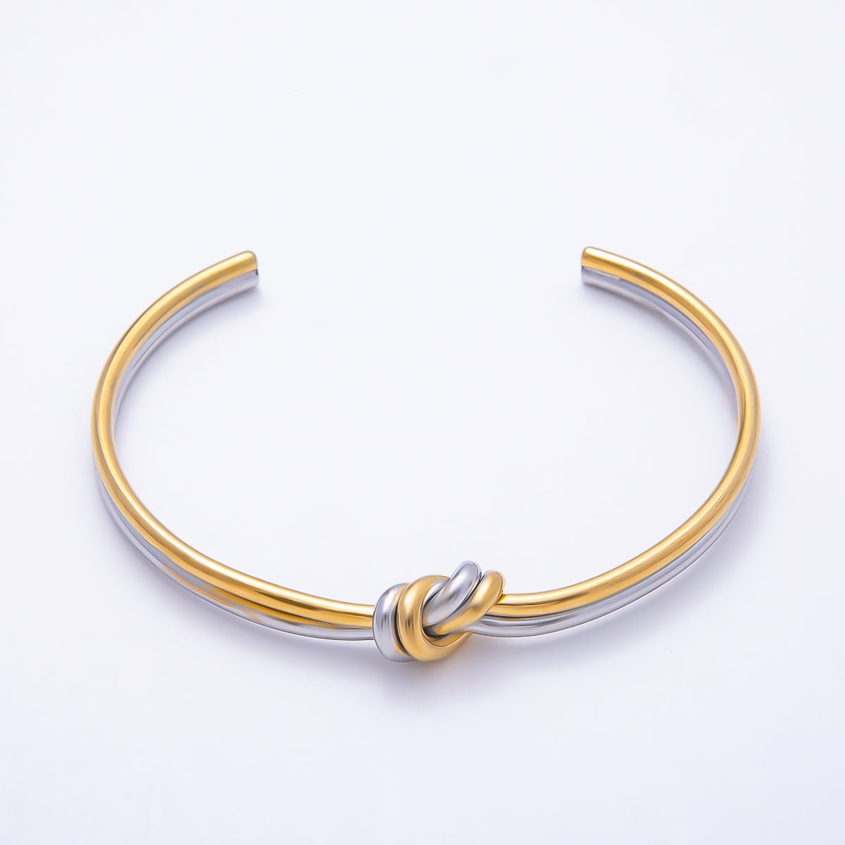 Stainless Steel PVD Knot Geometric Minimalist Mixed Metal Cuff Bracelet | WA-01329 - DLUXCA