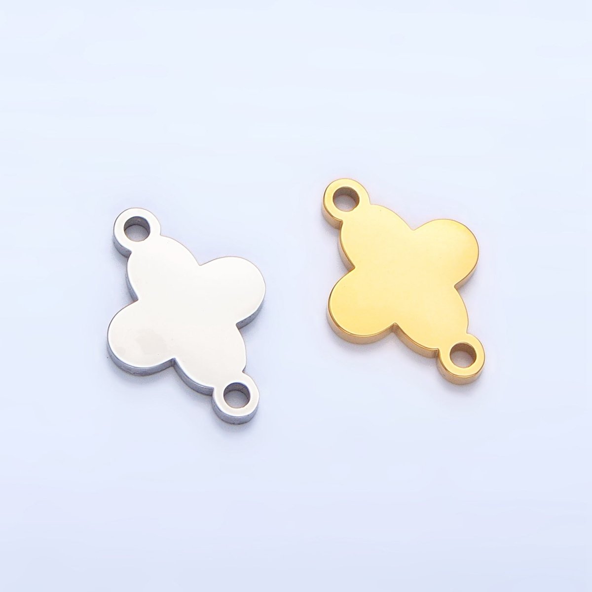 Stainless Steel Quatrefoil Clover Minimalist Floral Connector in Gold & Silver | F375 - DLUXCA