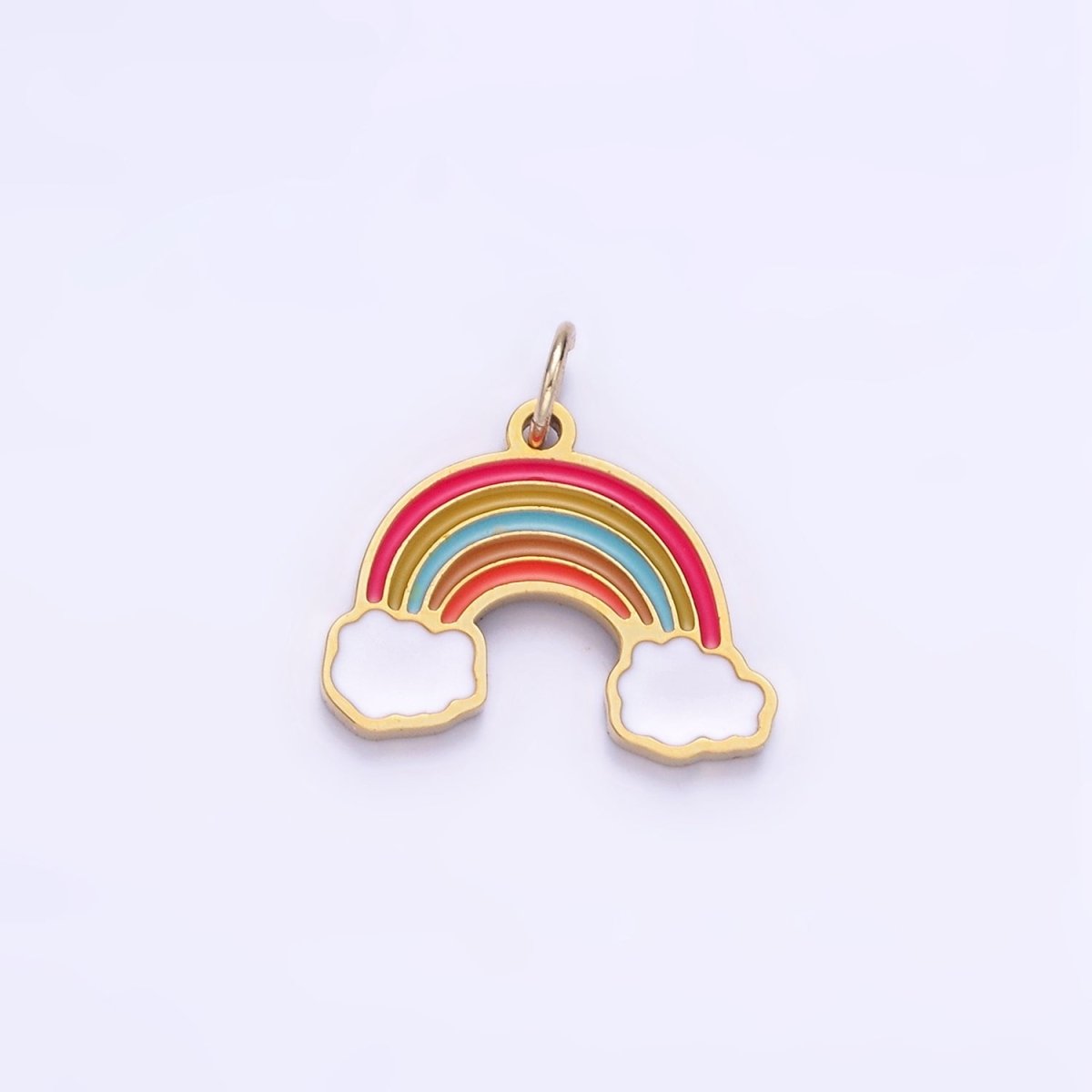 Stainless Steel Rainbow Charm Enamel Clouds Kids Jewelry Pendant | P1004 - DLUXCA