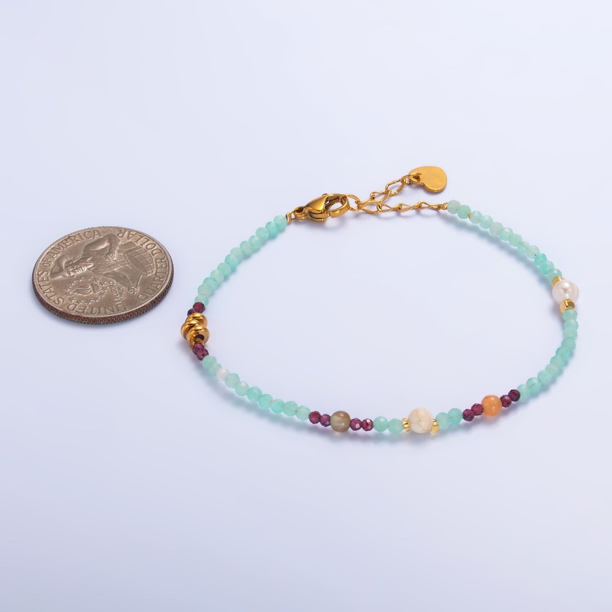 Stainless Steel Red Blue Multifaceted Crystal Gemstone 7 Inch Bracelet | WA - 3133 - DLUXCA