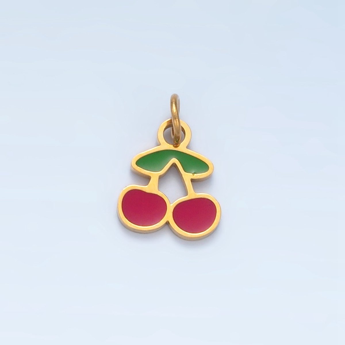 Stainless Steel Red Enamel Cherry Fruit Mini Charm | P671 - DLUXCA