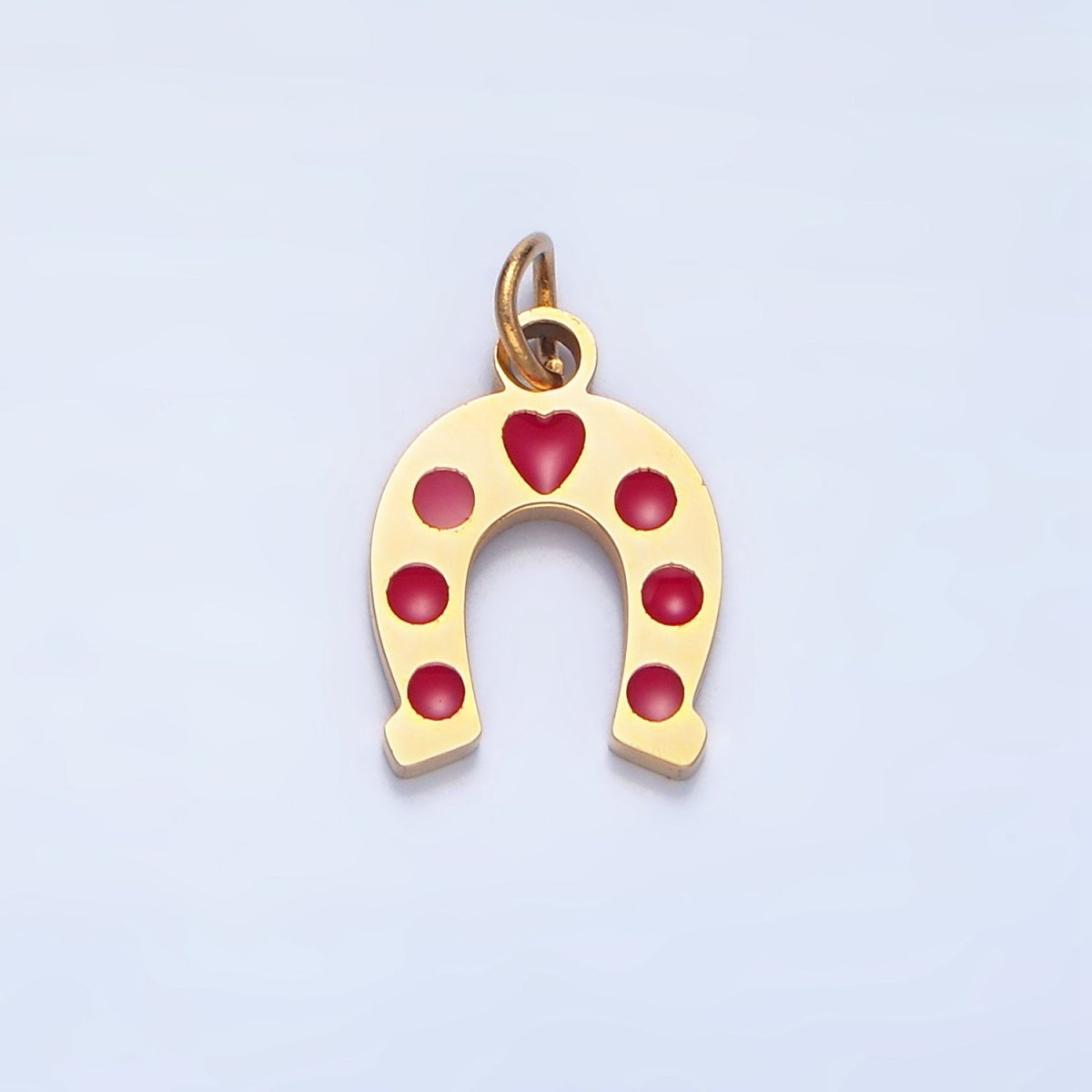 Stainless Steel Red Enamel Heart Horseshoe Charm | P1516 - DLUXCA