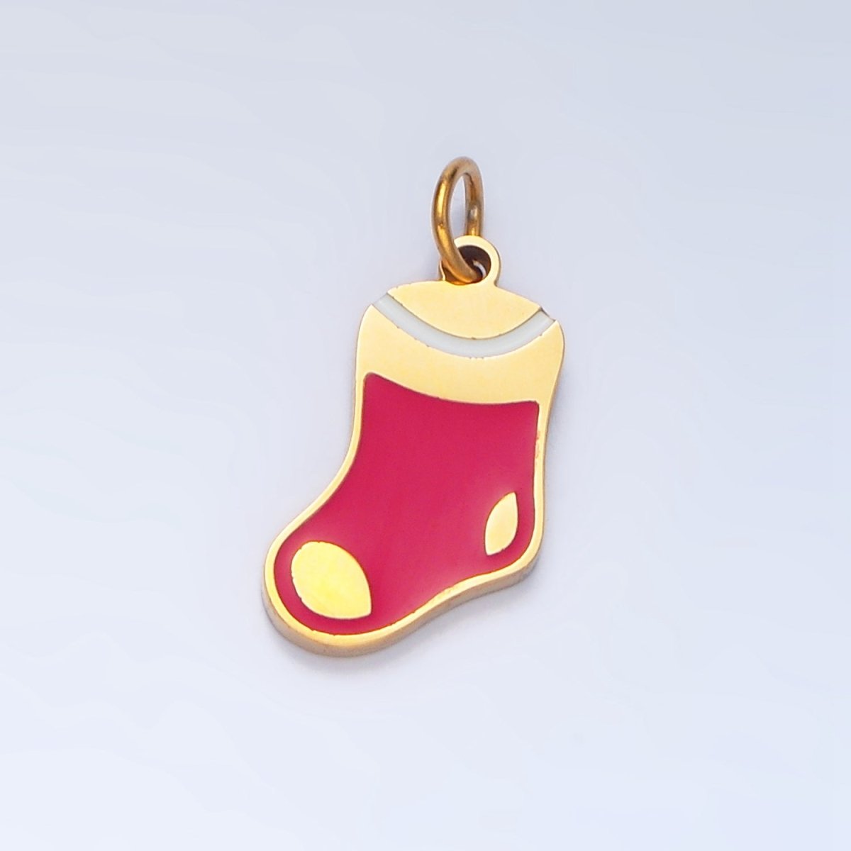 Stainless Steel Red Enamel Sock Stockings Holiday Charm | P1496 - DLUXCA