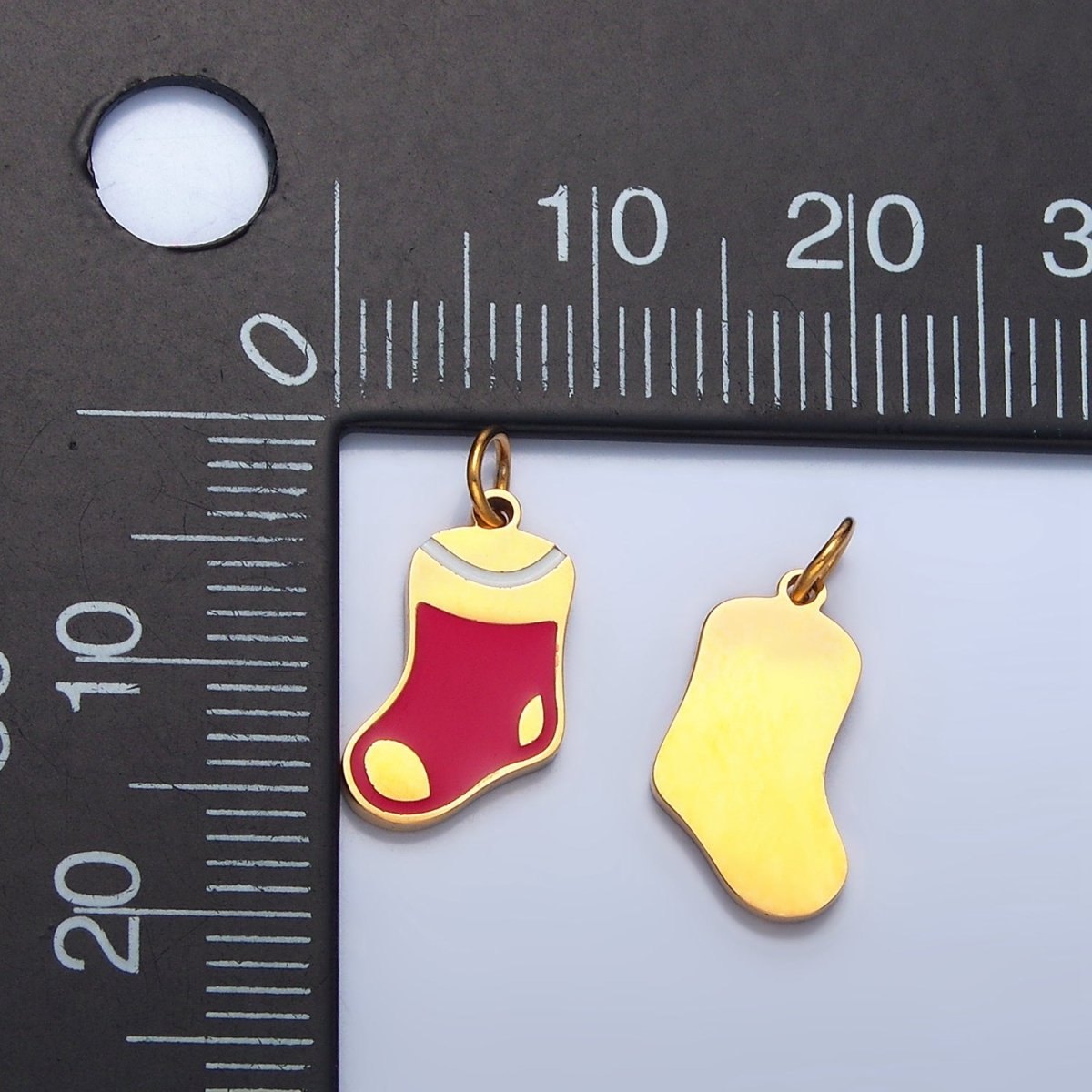 Stainless Steel Red Enamel Sock Stockings Holiday Charm | P1496 - DLUXCA