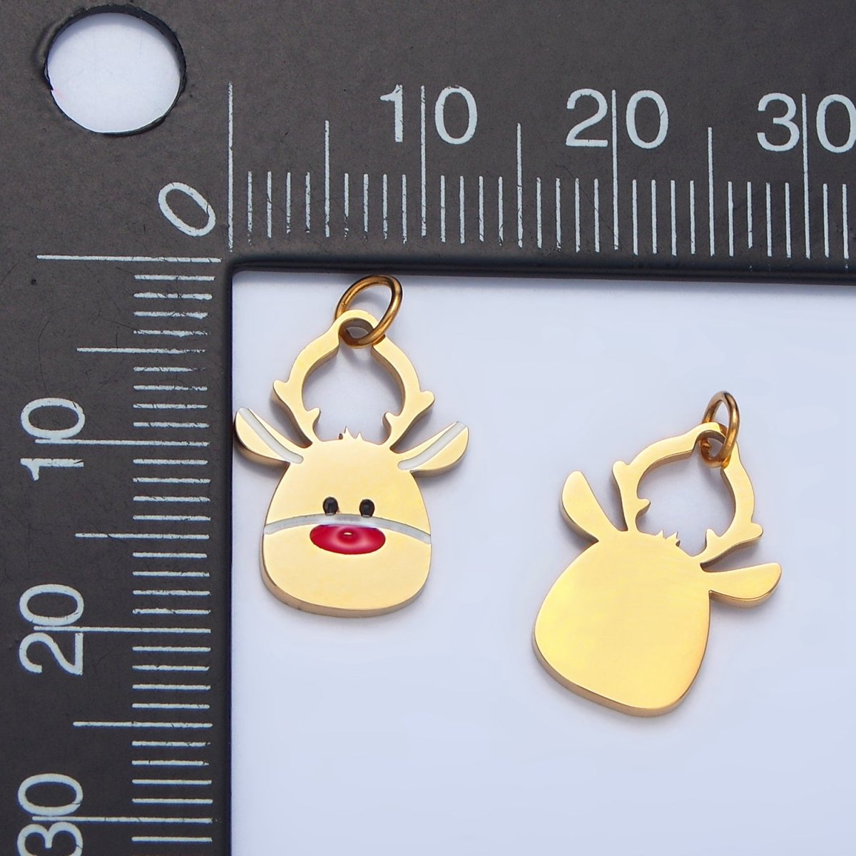 Stainless Steel Red Nose Reindeer Stag Enamel Christmas Holiday Charm | P1507 - DLUXCA