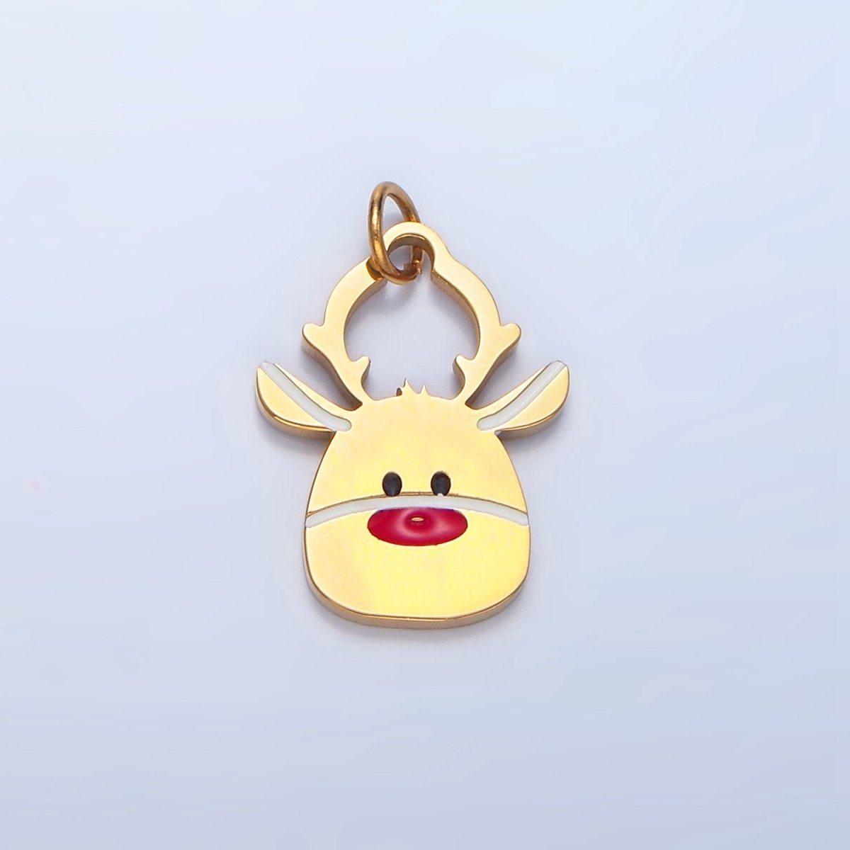 Stainless Steel Red Nose Reindeer Stag Enamel Christmas Holiday Charm | P1507 - DLUXCA