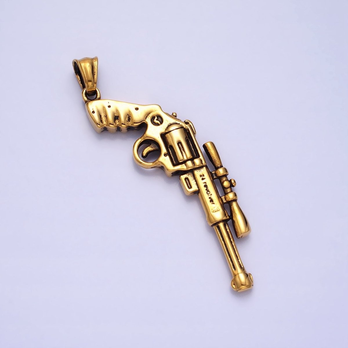 Stainless Steel Revolver Rifle Gun Weapon Pendant in Gold & Silver P - 1147 - DLUXCA