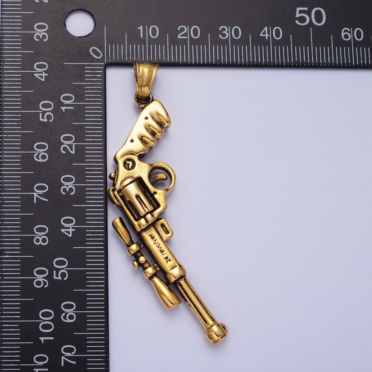 Stainless Steel Revolver Rifle Gun Weapon Pendant in Gold & Silver P - 1147 - DLUXCA