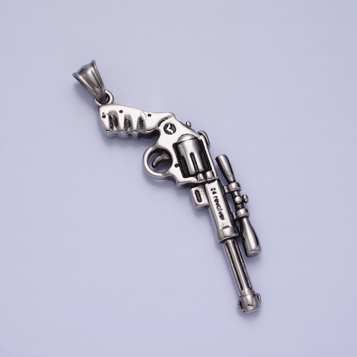 Stainless Steel Revolver Rifle Gun Weapon Pendant in Gold & Silver P - 1147 - DLUXCA