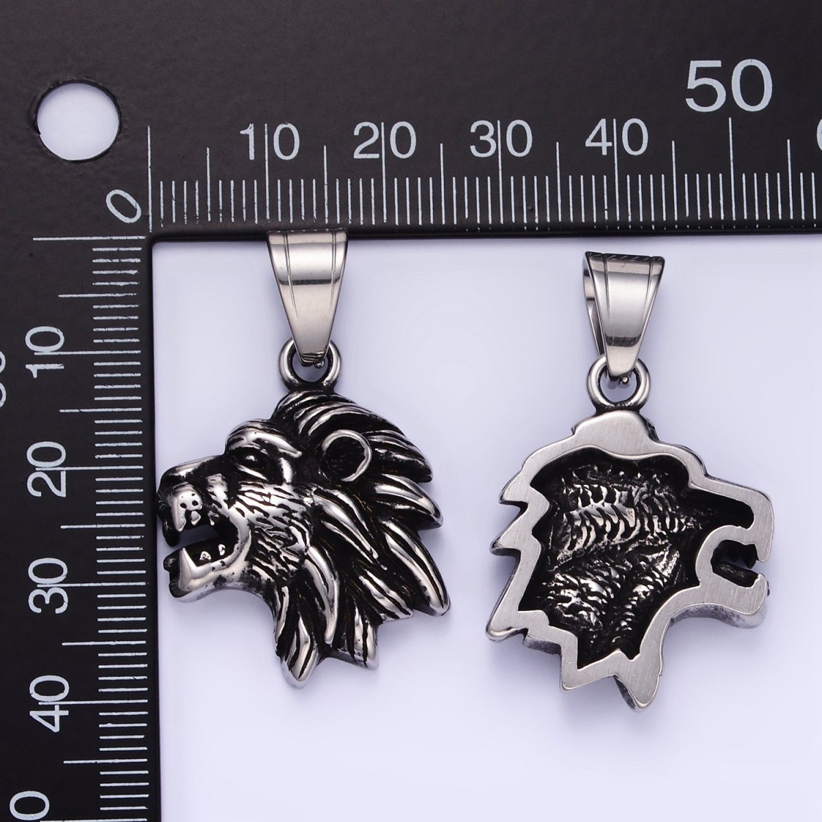 Stainless Steel Roaring Lion Head Safari Animal Oxidized Silver Pendant | P1453 - DLUXCA