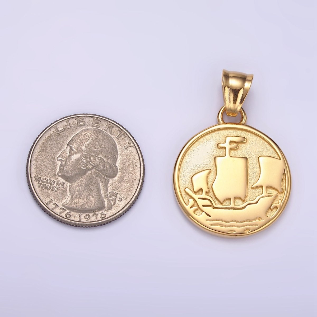 Stainless Steel Sailor Medallion Charms Pirate Coin Pendant in Gold | P1425 - DLUXCA
