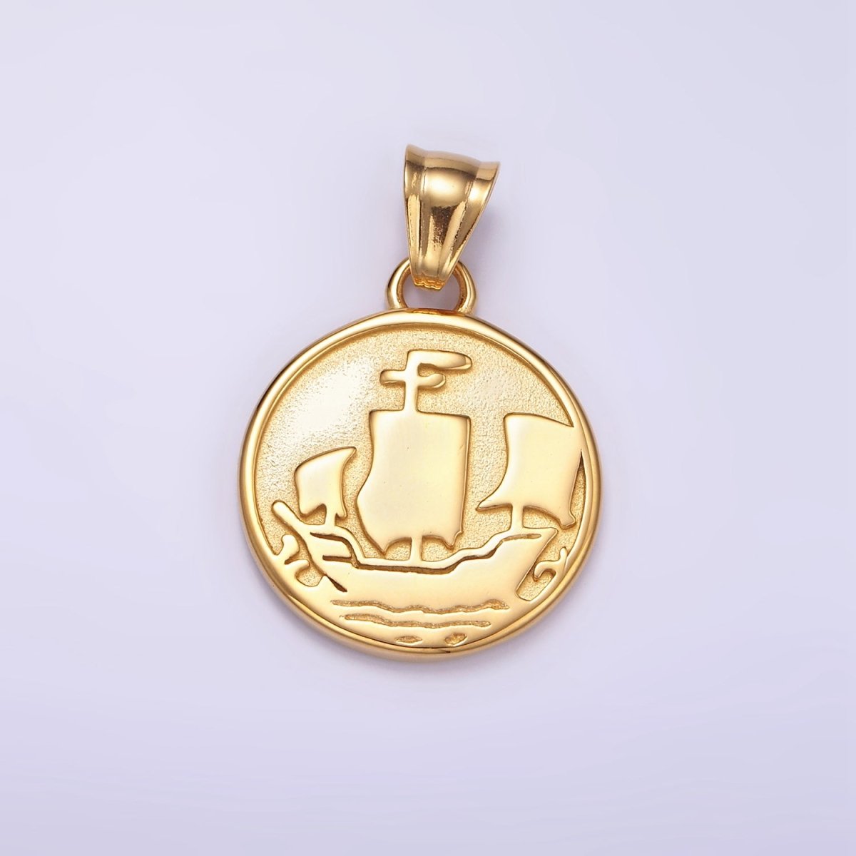 Stainless Steel Sailor Medallion Charms Pirate Coin Pendant in Gold | P1425 - DLUXCA