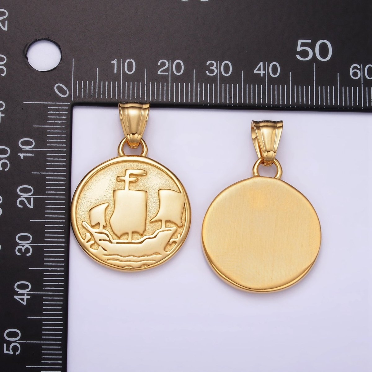 Stainless Steel Sailor Medallion Charms Pirate Coin Pendant in Gold | P1425 - DLUXCA