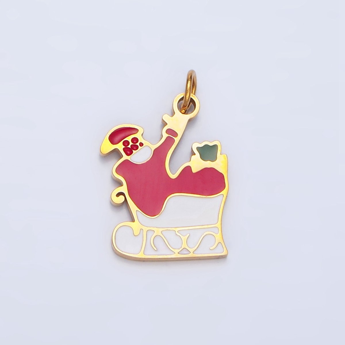 Stainless Steel Santa Claus Christmas Sled Enamel Holiday Charm | P1311 - DLUXCA