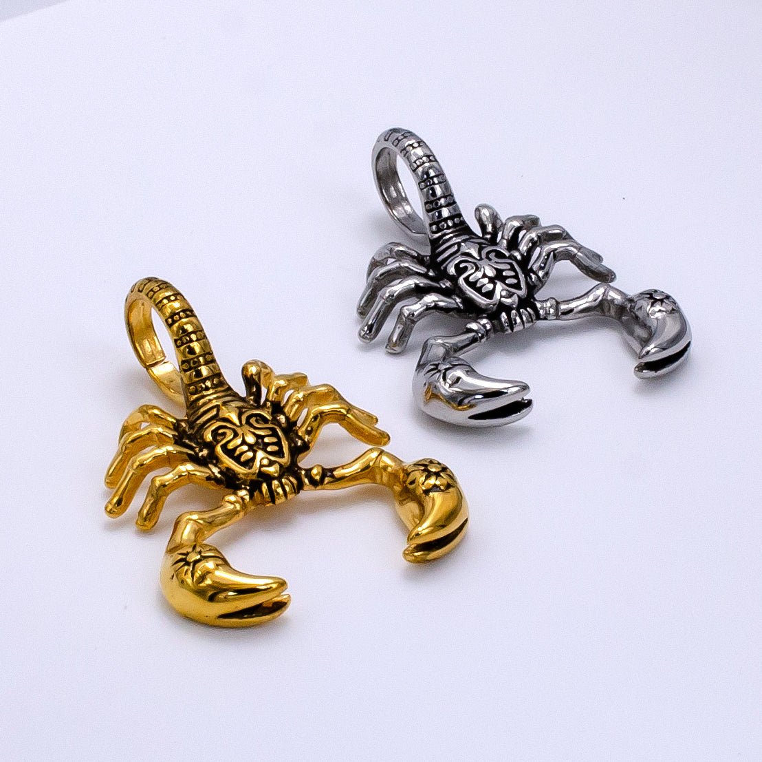 Stainless Steel Scorpion Insect Pendant in Gold & Oxidized Silver | P1076 - DLUXCA