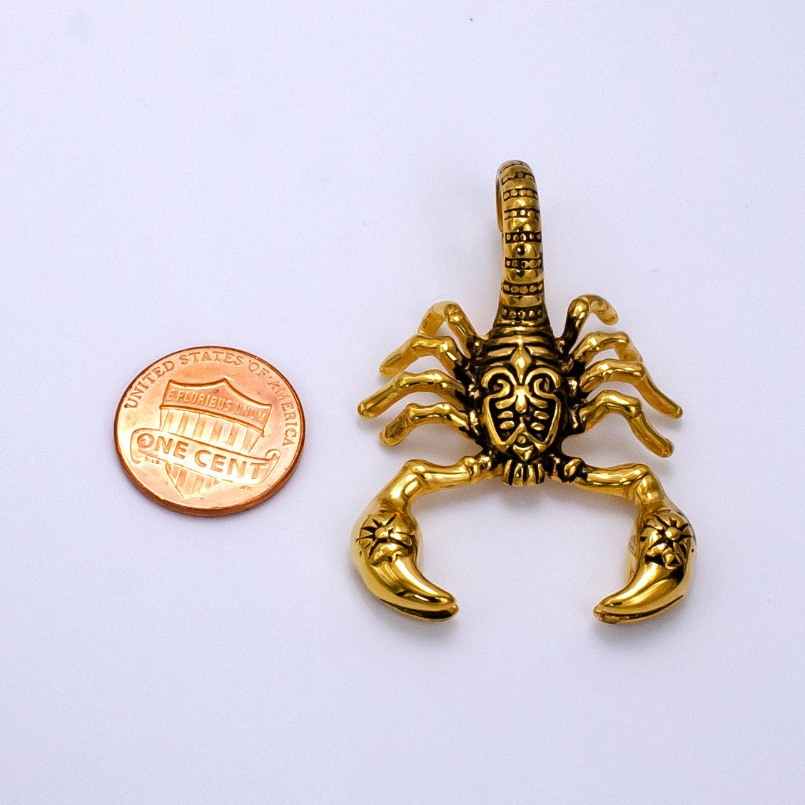 Stainless Steel Scorpion Insect Pendant in Gold & Oxidized Silver | P1076 - DLUXCA