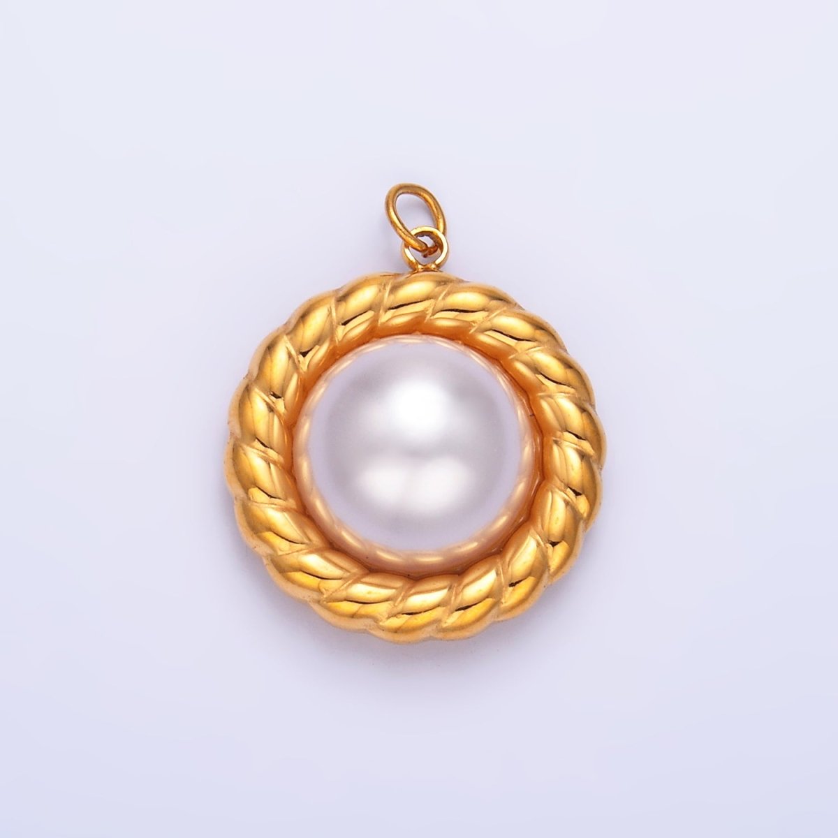 Stainless Steel Shell Pearl Croissant Bezel Round Charm | P735 - DLUXCA
