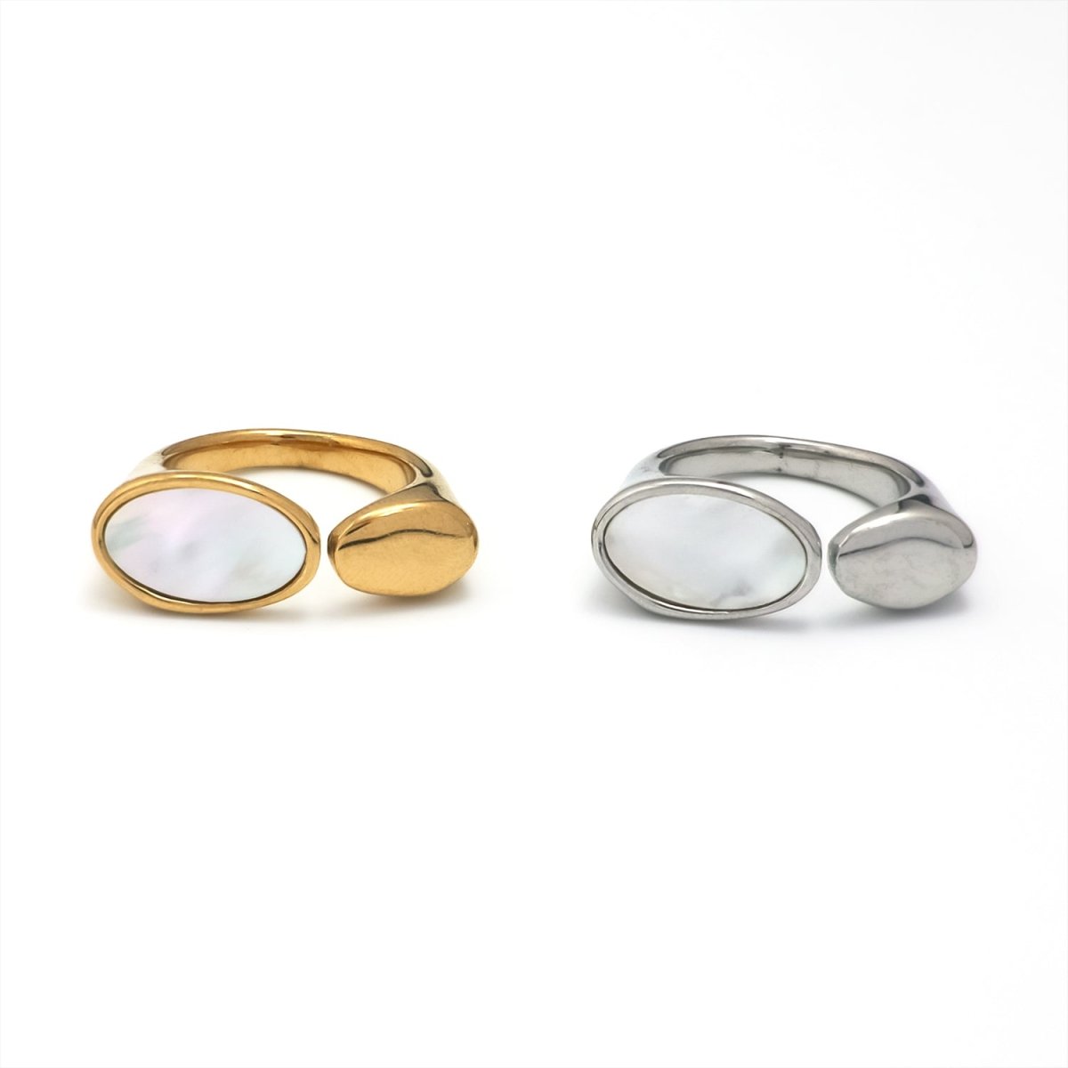 Stainless Steel Shell Pearl Geometric Oval Wrap Ring in Gold & Silver | RINGS - 00259 - DLUXCA