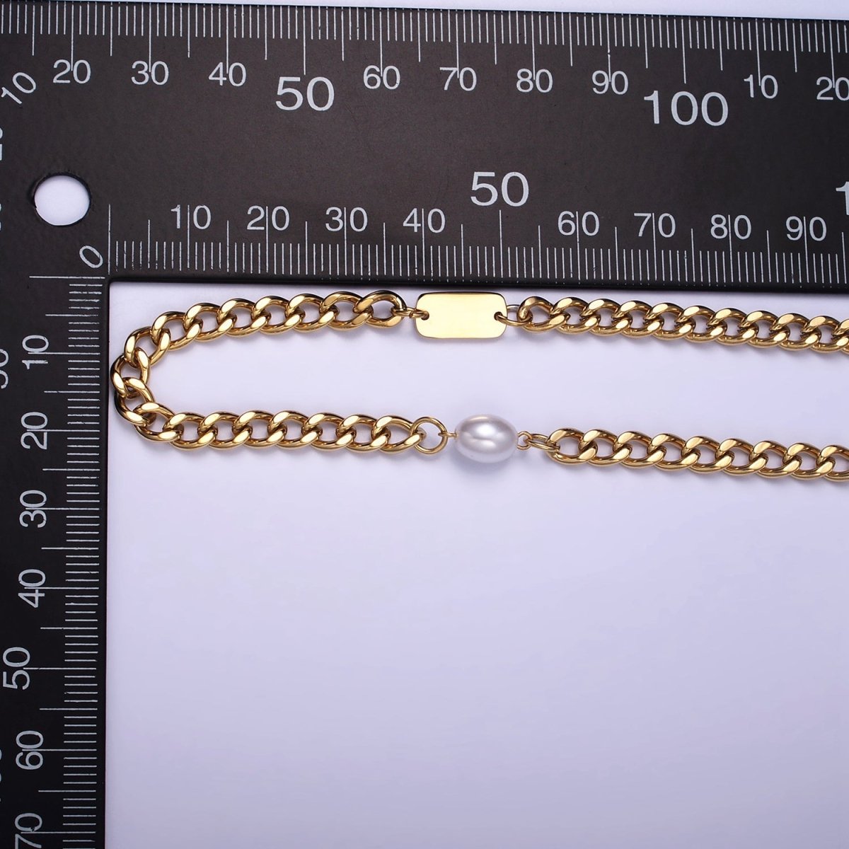 Stainless Steel Shell Pearl Tag Curb Chain 18 Inch Necklace w. 2 Inch Extender | WA - 2543 - DLUXCA