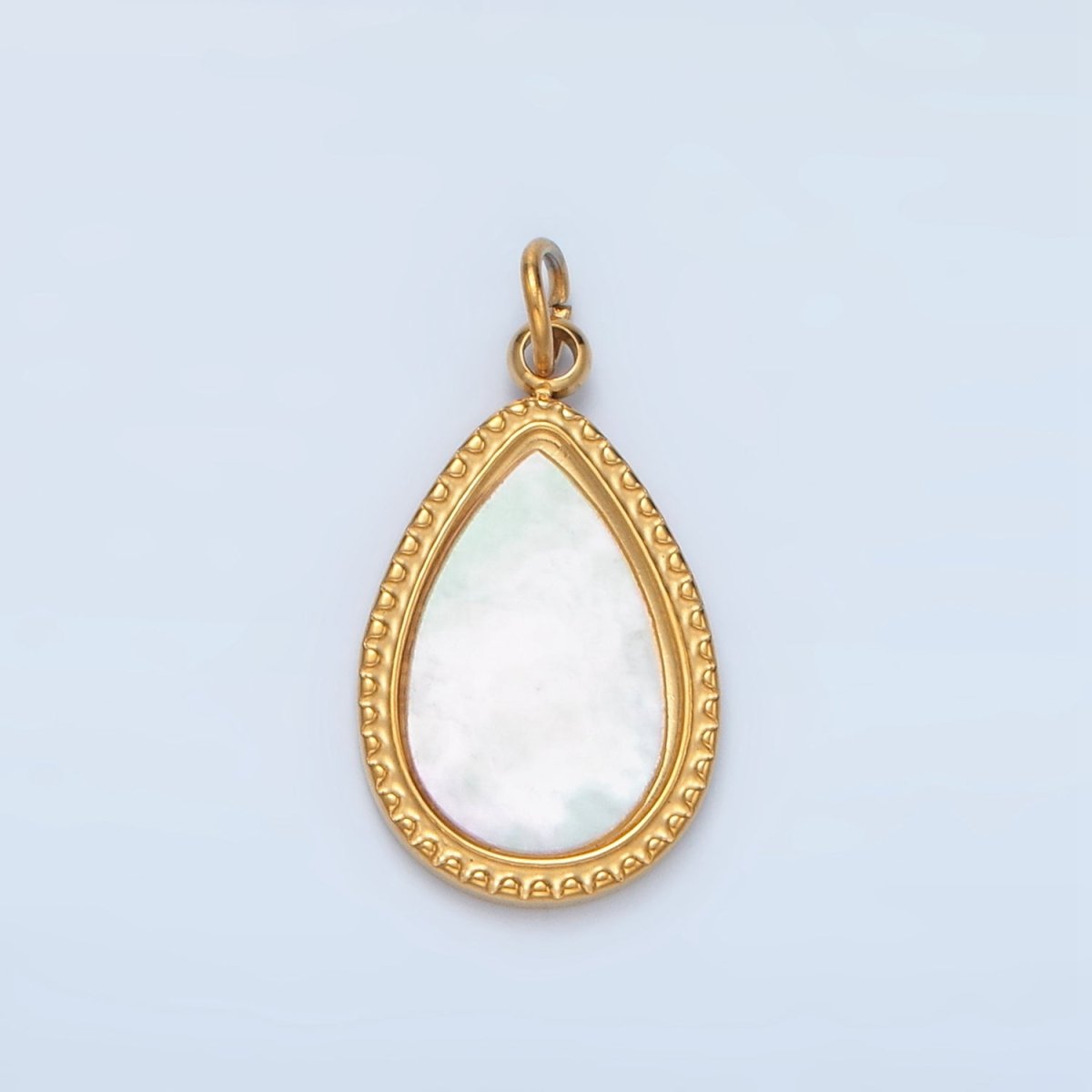 Stainless Steel Shell Pearl Teardrop Edged Bezel Charm | P697 - DLUXCA