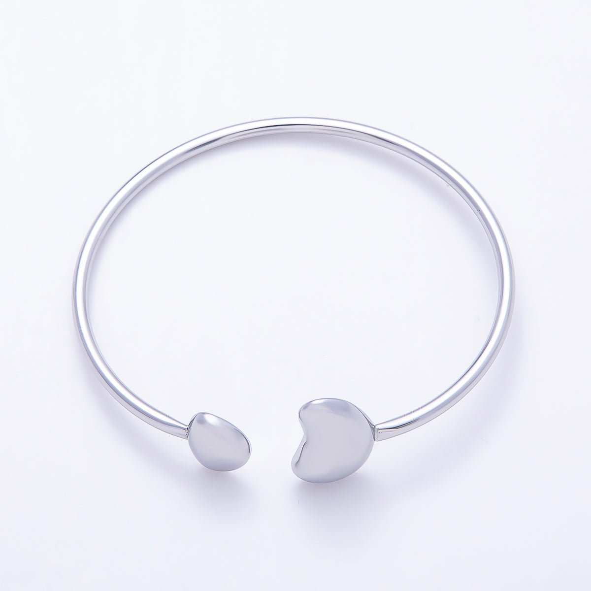 Stainless Steel Silver PVD Minimalist Heart Oval Wrap Cuff Bracelet | WA-01233 - DLUXCA