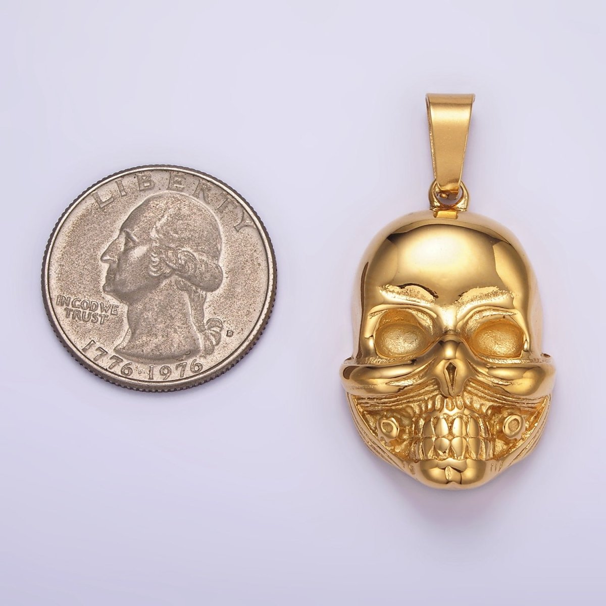 Stainless Steel Skull Charms Head Skeleton Pendant in Gold | P1426 - DLUXCA