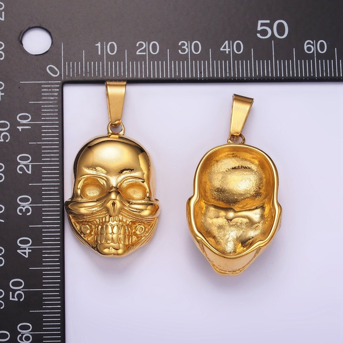 Stainless Steel Skull Charms Head Skeleton Pendant in Gold | P1426 - DLUXCA