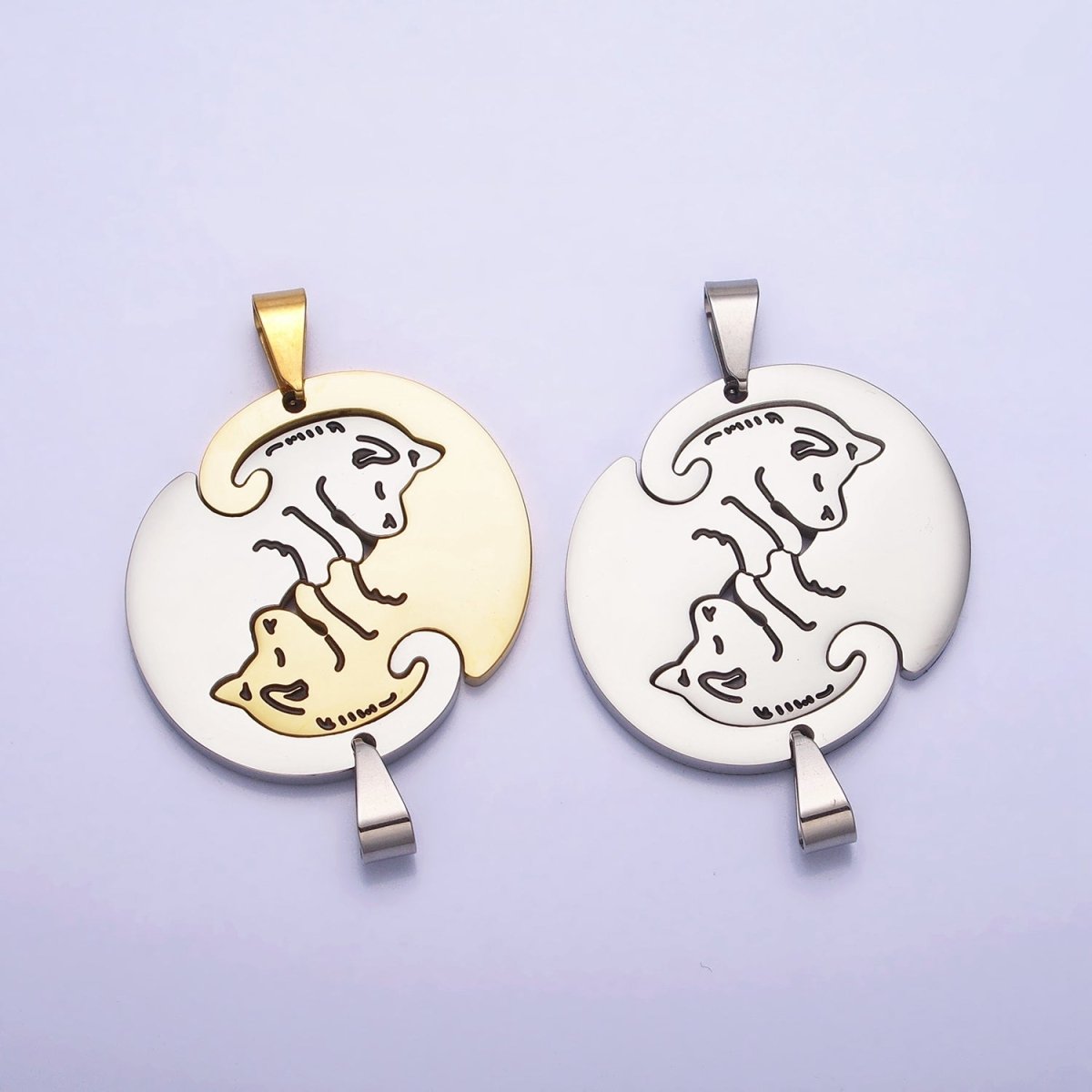 Stainless Steel Sleeping Dog Puppy Couple's Friendship Pendant Set in Gold & Silver | P - 1123 - DLUXCA