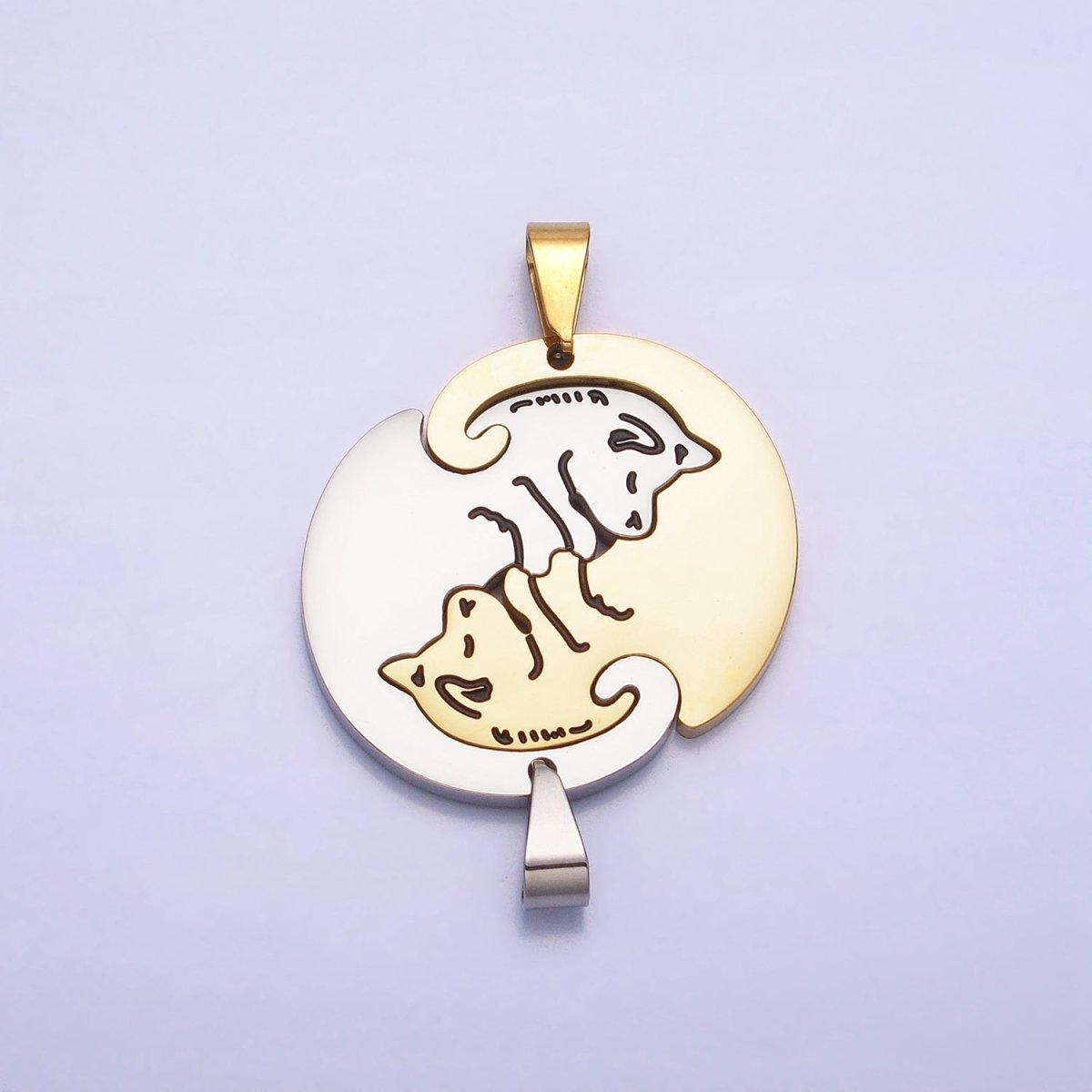 Stainless Steel Sleeping Dog Puppy Couple's Friendship Pendant Set in Gold & Silver | P - 1123 - DLUXCA