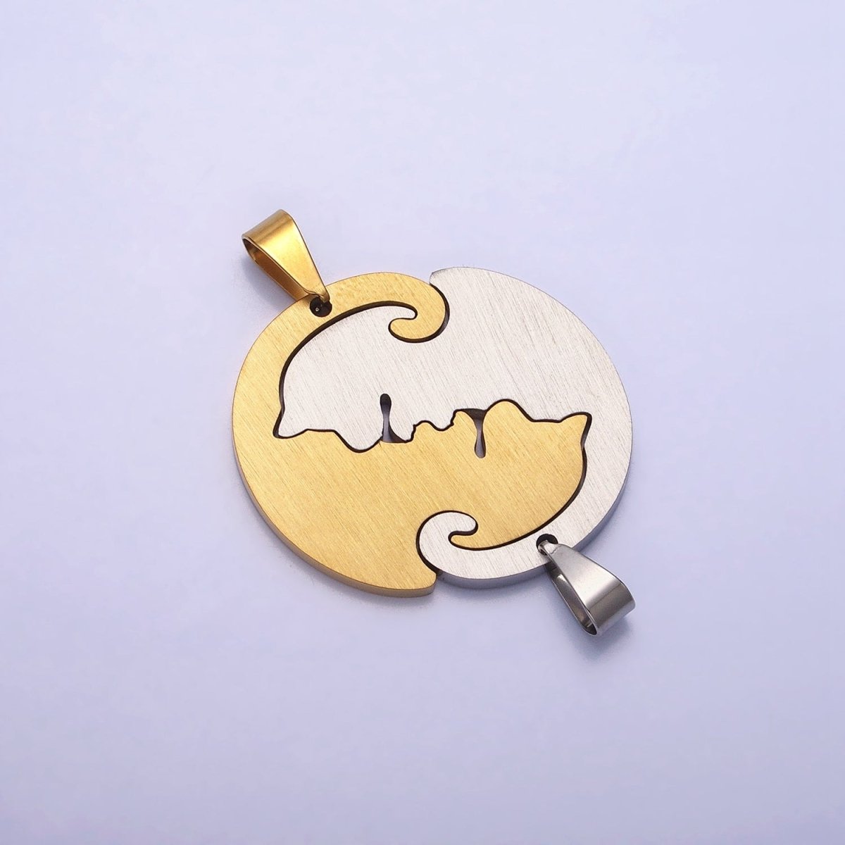 Stainless Steel Sleeping Dog Puppy Couple's Friendship Pendant Set in Gold & Silver | P - 1123 - DLUXCA