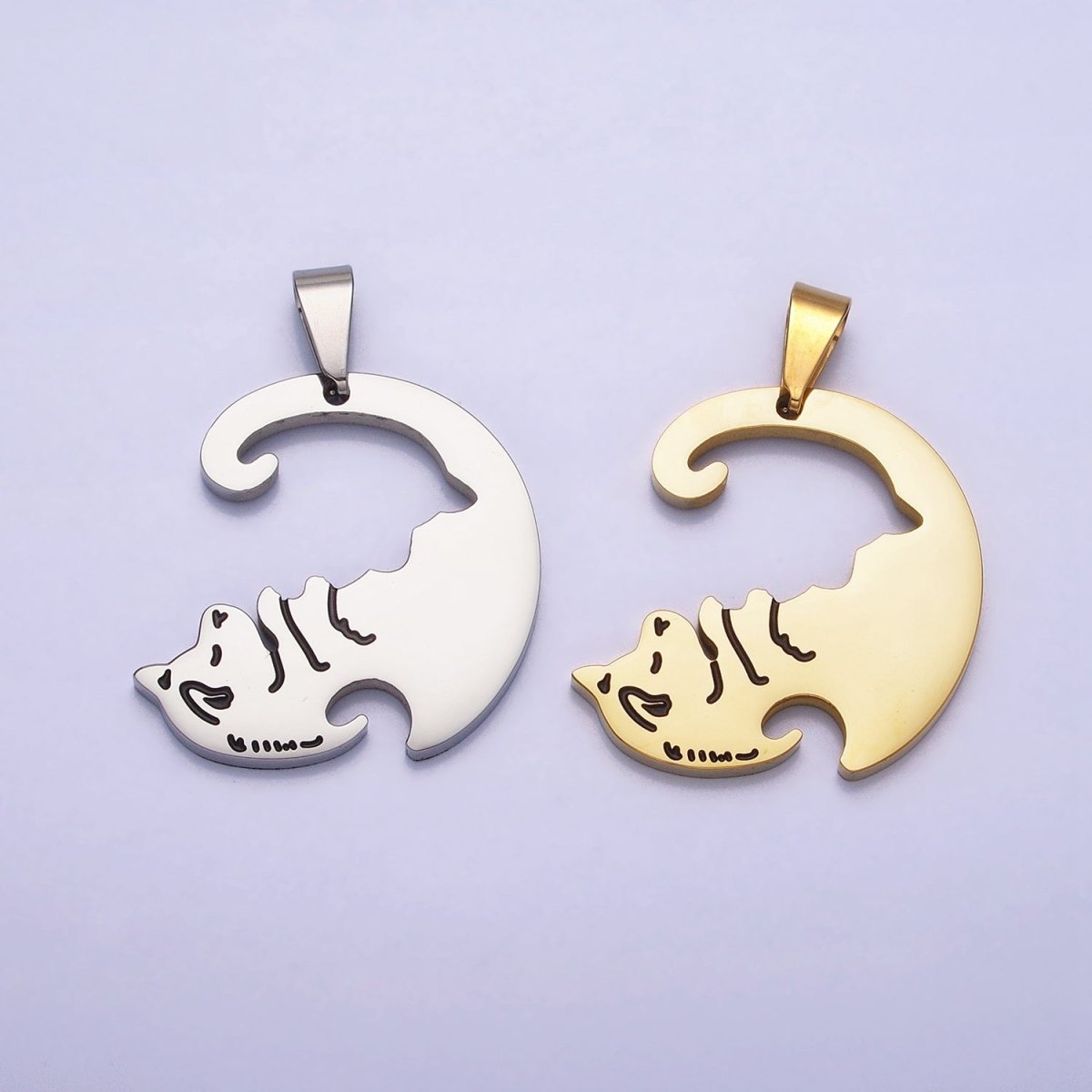 Stainless Steel Sleeping Dog Puppy Couple's Friendship Pendant Set in Gold & Silver | P - 1123 - DLUXCA