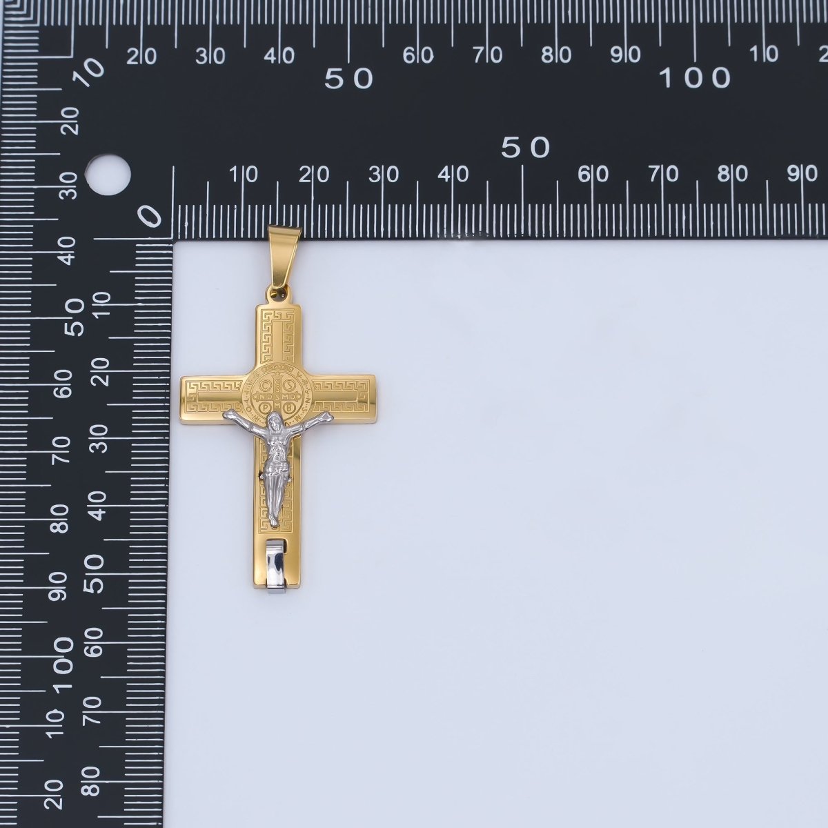 Stainless Steel SMQLIVB PAX VRSNSMV Crucifix Cross Mixed Metal Pendant | P1085 - DLUXCA